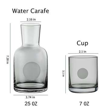Sattyge Bedside Water Carafe, 25 oz 3 Pieces Water Set, Night Water Carafe with Tumbler, Nightstand Water Carafe and Glass, Glass Cup Set Gray Glass Pitcher Glass Mouthwash Bottle for Bathroom