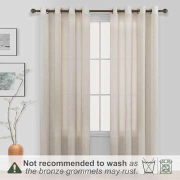Tan Beige Bronze Grommet Linen Blend Sheer Curtains 92 Inches Long for Living Room