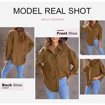 Dokotoo Womens Oversized Corduroy Button Up Shirt