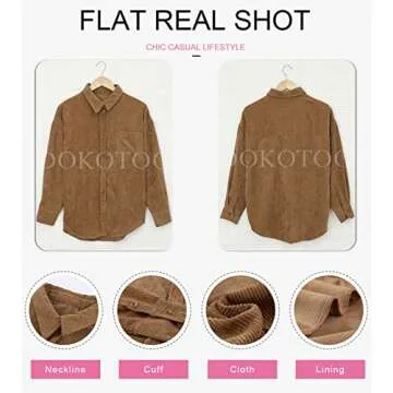 Dokotoo Womens Oversized Corduroy Button Up Shirt