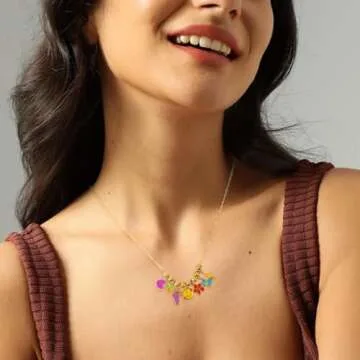 Chicgrowth Cute Colorful Pendant Necklace for Women Gold Chain Necklace with Dangle Smiley Face Love Heart Flower Butterfly Bee Lightning Cloud Charm Adjustable Party Trendy Jewelry Gift for Women