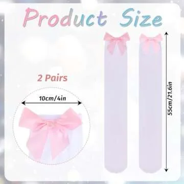 Hariendny 2 Pairs Black Thigh High Socks with Bow, White Sheer Stockings with Pink Bow, Satin Bow Stockings Women Knee Highs Stockings for Girls, Over Knee Long Stockings with Pink Bows