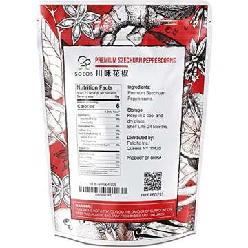 Soeos Sichuan Peppercorns, 4 Ounce(113g), Authentic Szechuan Red Peppercorn, Numbing and Tingle Effe...