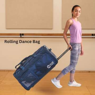 Dance Bag with Garment Rack – Collapsible Costume Rolling Duffel Bag with Wheels for Competition, ...