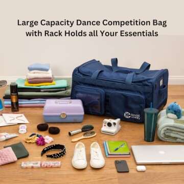 Dance Bag with Garment Rack – Collapsible Costume Rolling Duffel Bag with Wheels for Competition, Shows, Performances, Travel and More by Kendall Country – 28 inch luggage (Midnight Blue, 28-Inch)