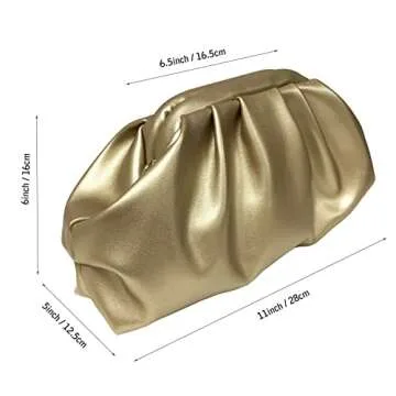 expouch Women Cloud Bag Slouchy Clutch Ruched Purse Evening Handbag with Gold Chain Shoulder Bag (Gold)