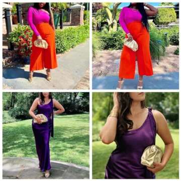 expouch Women Cloud Bag Slouchy Clutch Ruched Purse Evening Handbag with Gold Chain Shoulder Bag (Gold)