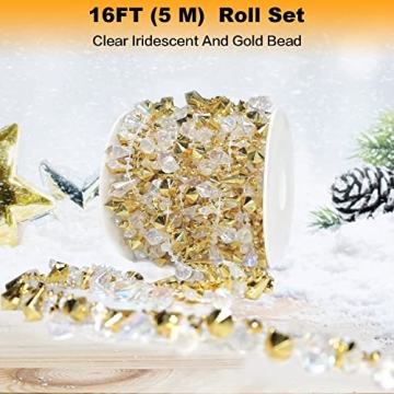 Jishi 16ft Gold & Iridescent Bead Garland for Christmas