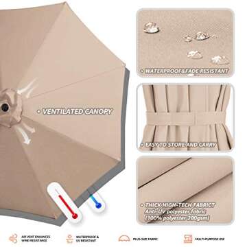 SERWALL 10ft Patio Offset Umbrella Outdoor Umbrellas Cantilever Umbrella Hanging Market Umbrella with Crank, Cross Base & 8 Sturdy Ribs (Beige)