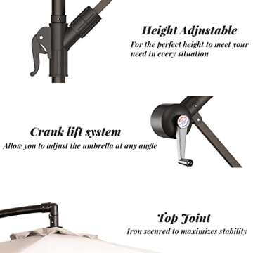 SERWALL 10ft Patio Offset Umbrella Outdoor Umbrellas Cantilever Umbrella Hanging Market Umbrella with Crank, Cross Base & 8 Sturdy Ribs (Beige)