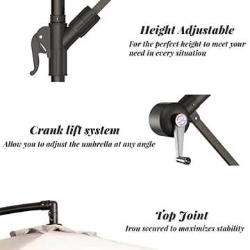 SERWALL 10ft Patio Offset Umbrella Outdoor Umbrellas Cantilever Umbrella Hanging Market Umbrella with Crank, Cross Base & 8 Sturdy Ribs (Beige)