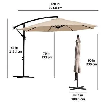 SERWALL 10ft Patio Offset Umbrella Outdoor Umbrellas Cantilever Umbrella Hanging Market Umbrella with Crank, Cross Base & 8 Sturdy Ribs (Beige)