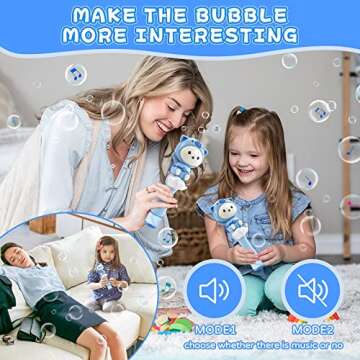 Automatic Bubble Wand for Kids 3-5 Light and Music Bubble Machine Electric Bubble Maker Boys Girls Gift for 2 3 4 5 6 7 8 Year Old Bubbles Toys Toddlers for Birthday Outdoor Wedding Party (Blue)