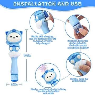 Automatic Bubble Wand for Kids 3-5 Light and Music Bubble Machine Electric Bubble Maker Boys Girls Gift for 2 3 4 5 6 7 8 Year Old Bubbles Toys Toddlers for Birthday Outdoor Wedding Party (Blue)