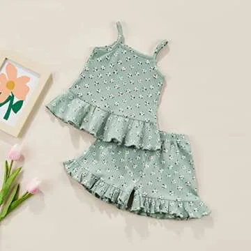 COORALLY Toddler Baby Girl Floral Ruffled Outfits Set Strap Crop Tops+ Shorts Pants Summer Clothes S...
