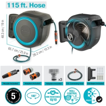 GARDENA 115' Retractable Garden Hose Reel Wall Mounted Automatic