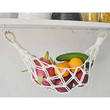 2 Sets of Macrame Hanging Fruit Hammock, Hanging Fruit Basket Under the Kitchen Cabinet with Hooks (...
