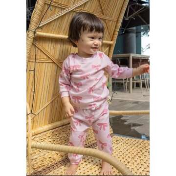 Blotona Baby Girl Clothes Cute Bow Print Long Sleeve Sweatshirt Pants Set Waffle Knit Toddler Spring Fall Outfit (Pink, 18-24 Months)
