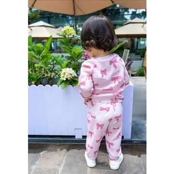 Blotona Baby Girl Clothes Cute Bow Print Long Sleeve Sweatshirt Pants Set Waffle Knit Toddler Spring Fall Outfit (Pink, 18-24 Months)