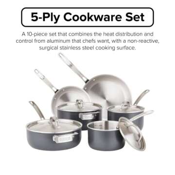 Viking Culinary 5-Ply Hard Stainless Cookware Set, 10 Piece, Hard Anodized Exterior, Dishwasher, Ove...