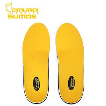 Samurai Insoles Sumos- Super-Padded Orthotics for Flat Feet- Perfect for Work Boots, Roomy Sneakers or Shoes (Mens 7-7 1/2 | Womens 9-9 1/2)