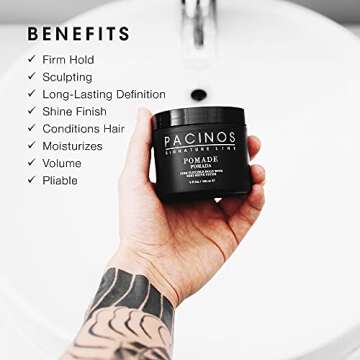 Pacinos Pomade - Flexible Hold, Frizz Control - High Shine Pomade for All Hair Types - 4oz