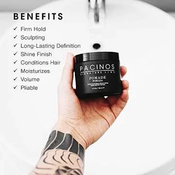 Pacinos Pomade - Flexible Hold, Frizz Control - High Shine Pomade for All Hair Types - 4oz