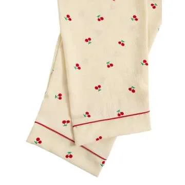 Verdusa Women's 2 Piece Pajama Sets Cute Printed Pj Sets Sleepwear Button Up Shirt with Pants Lounge Set Beige M