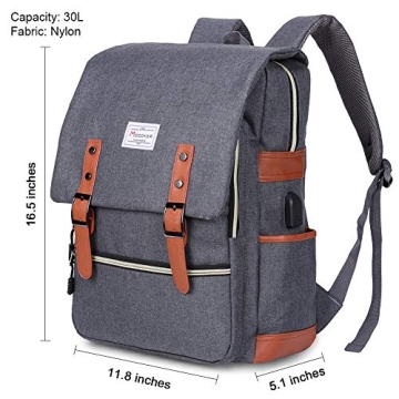 Modoker Vintage Laptop Backpack for Women Men,Travel Backpacks with USB Charging Port Fashion Backpack Fits 15.6Inch Notebook, Grey