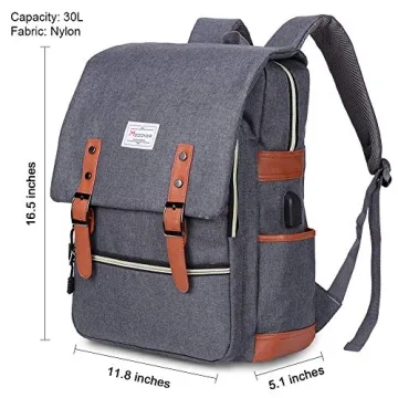 Modoker Vintage Laptop Backpack for Women Men,Travel Backpacks with USB Charging Port Fashion Backpack Fits 15.6Inch Notebook, Grey