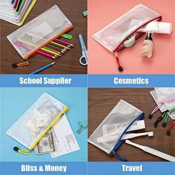 Sooez 24 Pack Mesh Zipper Pouch Bags with Label Pocket, Small Pencil Case Pouch for Organizing, Clear Plastic Pencil Pouches Bulk for School Supplies Storage, Money Envelopes for Cash, 9.1×4.7 Inches