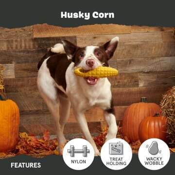 Barkbox Super Chewer Tough Dog Chew Toys for Aggressive Chewers, Treat Dispensing (Husky Corn - Large)