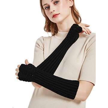 Novawo Women Arm Warmers Warm Knitted Long Gloves Winter Fashion Gloves
