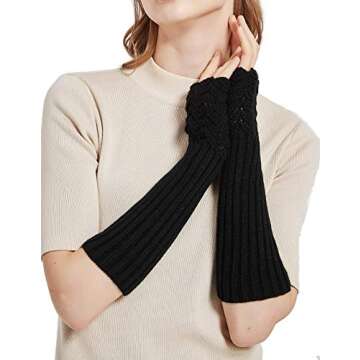Novawo Women Arm Warmers Warm Knitted Long Gloves Winter Fashion Gloves