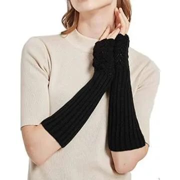 Novawo Women Arm Warmers Warm Knitted Long Gloves Winter Fashion Gloves