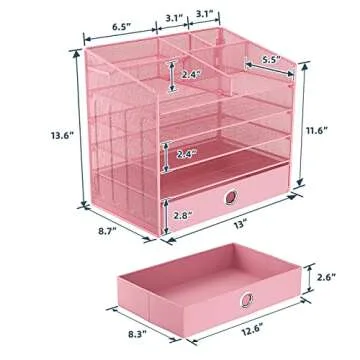 JAFUSI Desk Organizer with Privacy Drawer,5-Tier Paper Letter Tray Organizer with 2 Pen Holder,Mesh Desktop Organizer with 9 Sections Suit for Paper File,Mail Supply Shelves,Cosmetics