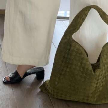 Slouchy Woven Suede Hobo Bags Women Trendy Suede Purse Crossbody Crescent Shoulder Satchel Work Bag Top Handle Tote Handbag