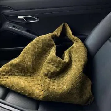 Slouchy Woven Suede Hobo Bags Women Trendy Suede Purse Crossbody Crescent Shoulder Satchel Work Bag Top Handle Tote Handbag