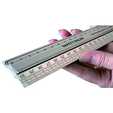 Ruler, New Design 30 cm (12 Inch) Metal Craft Safety Ruler,Light Weight with Folding Safety Guard.Use with Rotary Cutter,Stanley or Xacto. for Paper,Leather,Fabric,Quilting,Scrap Booking,Art,Office.