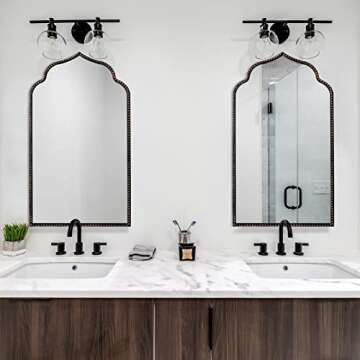 YIDIE Arch Wall Mirror, 22" W x 38" H Marlowe Mirror, Metal Beaded Frame Large Modern Mirror,Antique Black