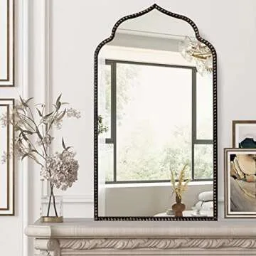 YIDIE Arch Wall Mirror, 22" W x 38" H Marlowe Mirror, Metal Beaded Frame Large Modern Mirror,Antique Black