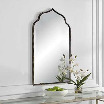 YIDIE Arch Wall Mirror, 22" W x 38" H Marlowe Mirror, Metal Beaded Frame Large Modern Mirror,Antique Black