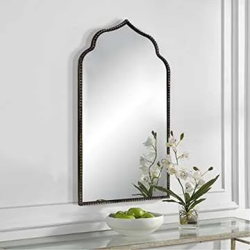 YIDIE Arch Wall Mirror, 22" W x 38" H Marlowe Mirror, Metal Beaded Frame Large Modern Mirror,Antique Black