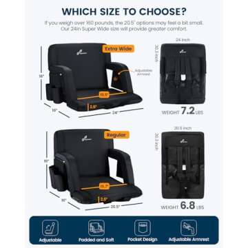 Sportneer Stadium Seats for Bleachers, Bleacher Chairs with Back and Cushion Bleacher Seats with Back Support Padded Stadium Chair with Armrests 6 Reclining Positions for Sport Events Camping Beaches