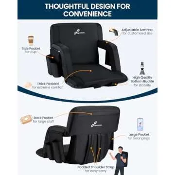 Sportneer Stadium Seats for Bleachers, Bleacher Chairs with Back and Cushion Bleacher Seats with Back Support Padded Stadium Chair with Armrests 6 Reclining Positions for Sport Events Camping Beaches