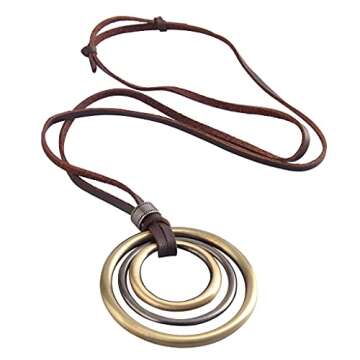 joymiao Brown Necklaces for Women Vintage Alloy Pendant Leather Rope Necklace Long Necklaces for Women Boho Leather Necklace