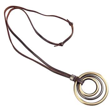 joymiao Brown Necklaces for Women Vintage Alloy Pendant Leather Rope Necklace Long Necklaces for Women Boho Leather Necklace