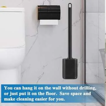 GAXMNS Silicone Toilet Brush and Holder Bendable Efficient Cleaning Wall Mounted Toilet Bowl Brush with Long Handle Brush Head and Silicone Bristles No Rusty Handles Problem (Black)