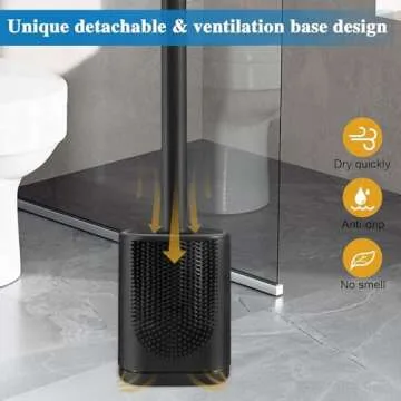 GAXMNS Silicone Toilet Brush and Holder Bendable Efficient Cleaning Wall Mounted Toilet Bowl Brush with Long Handle Brush Head and Silicone Bristles No Rusty Handles Problem (Black)