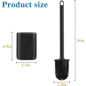 GAXMNS Silicone Toilet Brush and Holder Bendable Efficient Cleaning Wall Mounted Toilet Bowl Brush with Long Handle Brush Head and Silicone Bristles No Rusty Handles Problem (Black)
